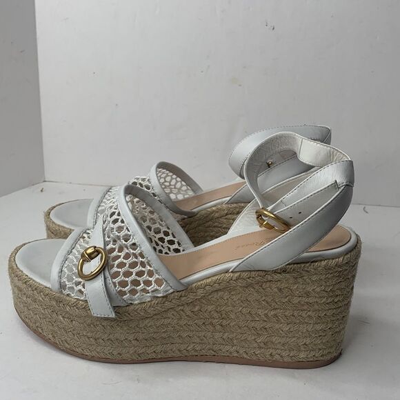 Gianvito Rossi Solana Buckle Napa wedge white leather platform wedge sandals - Picture 7 of 15